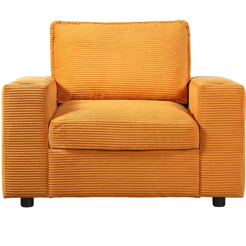 Oversized Accent Chair Upholstered Chaise Lounge with Storage Ottoman, Cup Holders & USB Port, Single Sleeper Sofa Bed Reading Couch - ModernLuxe
