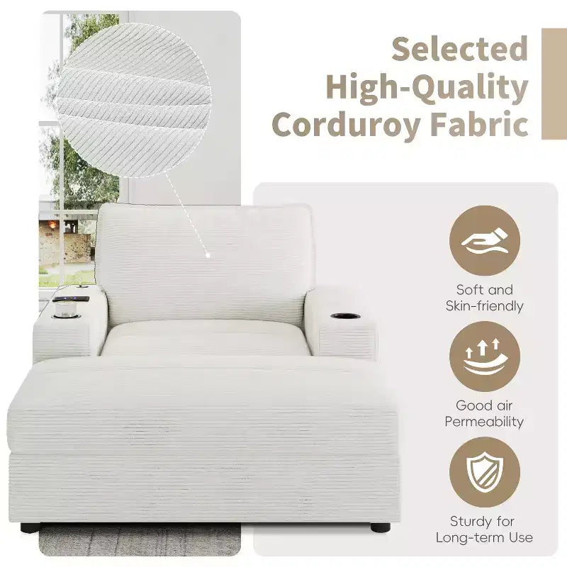 Oversized Accent Chair Upholstered Chaise Lounge with Storage Ottoman, Cup Holders & USB Port, Single Sleeper Sofa Bed Reading Couch - ModernLuxe