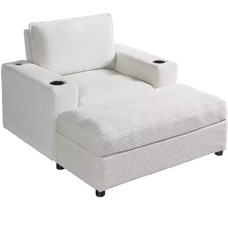 Oversized Accent Chair Upholstered Chaise Lounge with Storage Ottoman, Cup Holders & USB Port, Single Sleeper Sofa Bed Reading Couch - ModernLuxe