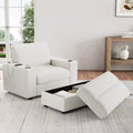 Oversized Accent Chair Upholstered Chaise Lounge with Storage Ottoman, Cup Holders & USB Port, Single Sleeper Sofa Bed Reading Couch - ModernLuxe