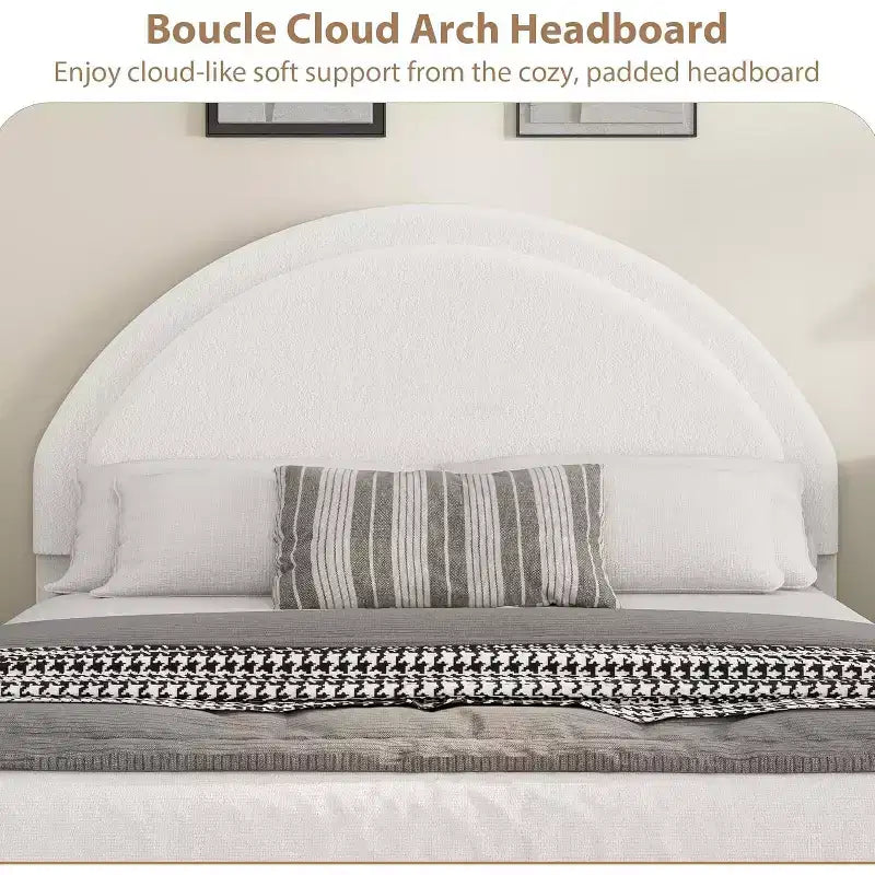 COZONY Twin/Full Upholstered Boucle Bed Frame with Storage Drawers, Round Headboard, Heavy Duty, No Box Spring Needed
