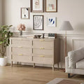 Acekool Rattan Dresser, Farmhouse Chest with Gold Handles, Organizer Storage for Bedroom, Living Room, Oak
