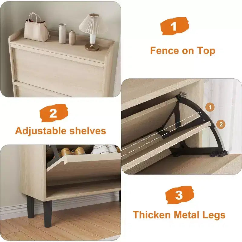 Acekool Wooden Shoe Cabinet, Flip Drawers, Adjustable Shelves, Space-Saving Hidden Shoe Organizer for Entryway, Hallway