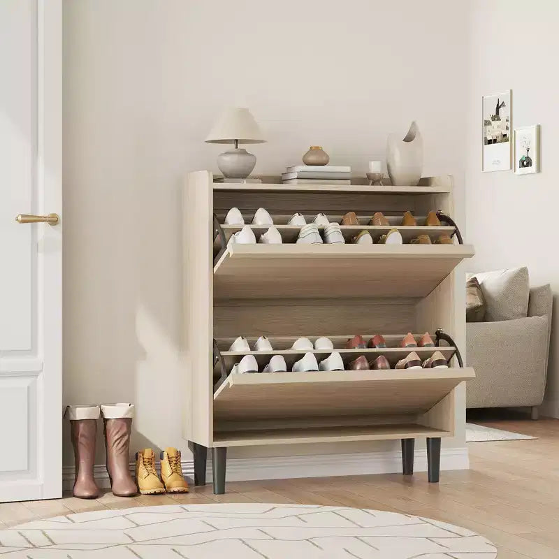 Acekool Wooden Shoe Cabinet, Flip Drawers, Adjustable Shelves, Space-Saving Hidden Shoe Organizer for Entryway, Hallway