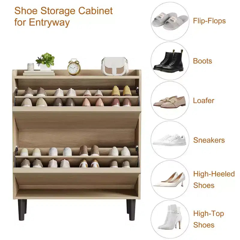 Acekool Wooden Shoe Cabinet, Flip Drawers, Adjustable Shelves, Space-Saving Hidden Shoe Organizer for Entryway, Hallway