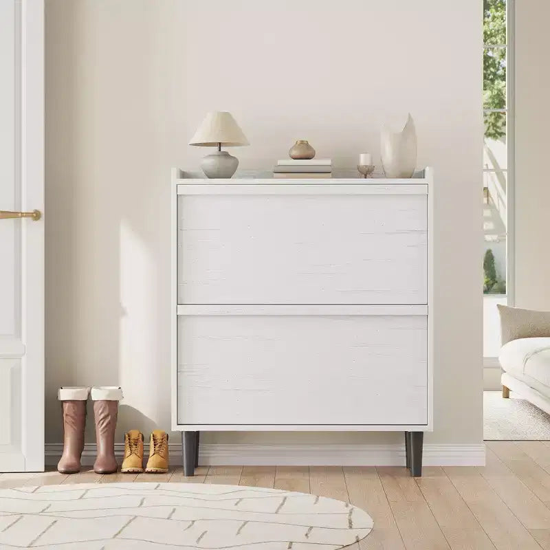 Acekool Wooden Shoe Cabinet, Flip Drawers, Adjustable Shelves, Space-Saving Hidden Shoe Organizer for Entryway, Hallway