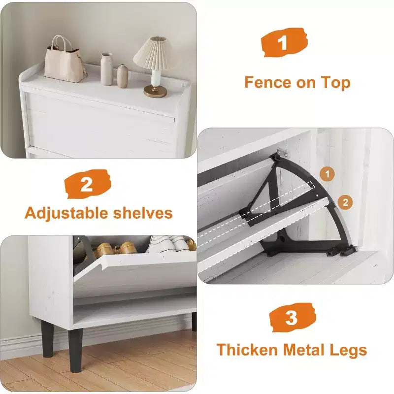 Acekool Wooden Shoe Cabinet, Flip Drawers, Adjustable Shelves, Space-Saving Hidden Shoe Organizer for Entryway, Hallway
