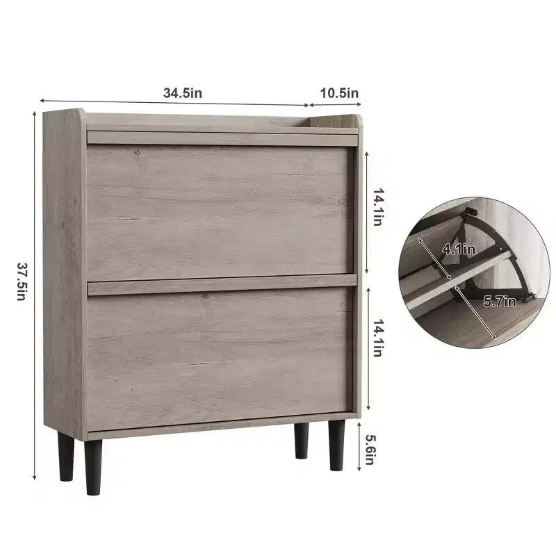 Acekool Wooden Shoe Cabinet, Flip Drawers, Adjustable Shelves, Space-Saving Hidden Shoe Organizer for Entryway, Hallway
