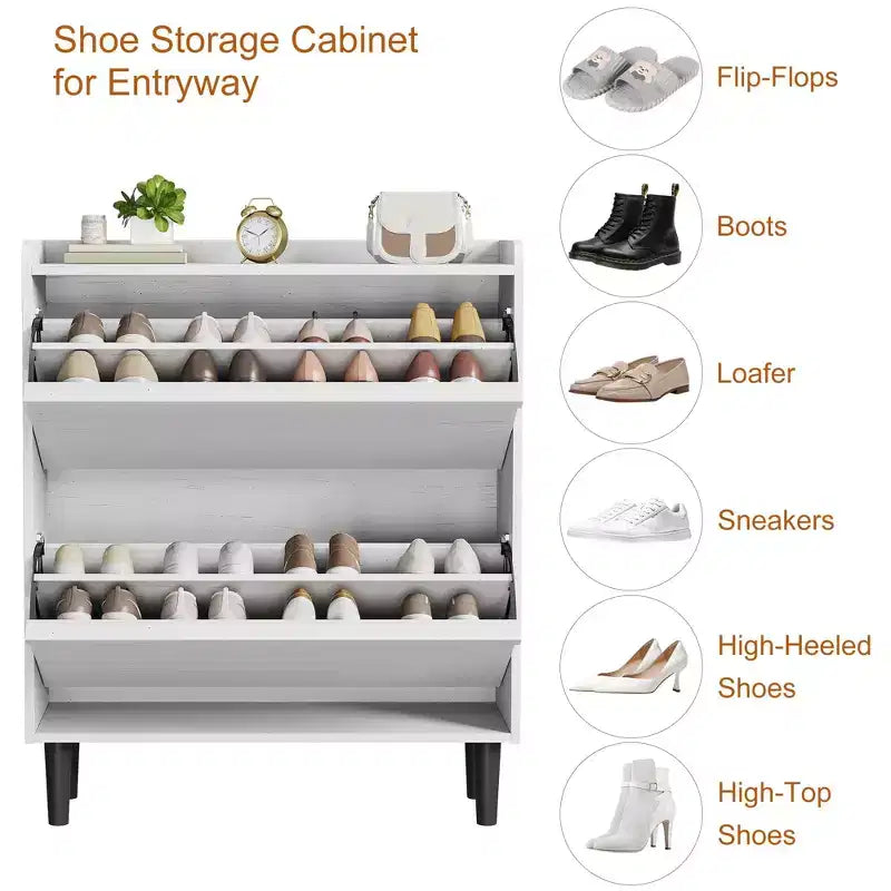 Acekool Wooden Shoe Cabinet, Flip Drawers, Adjustable Shelves, Space-Saving Hidden Shoe Organizer for Entryway, Hallway