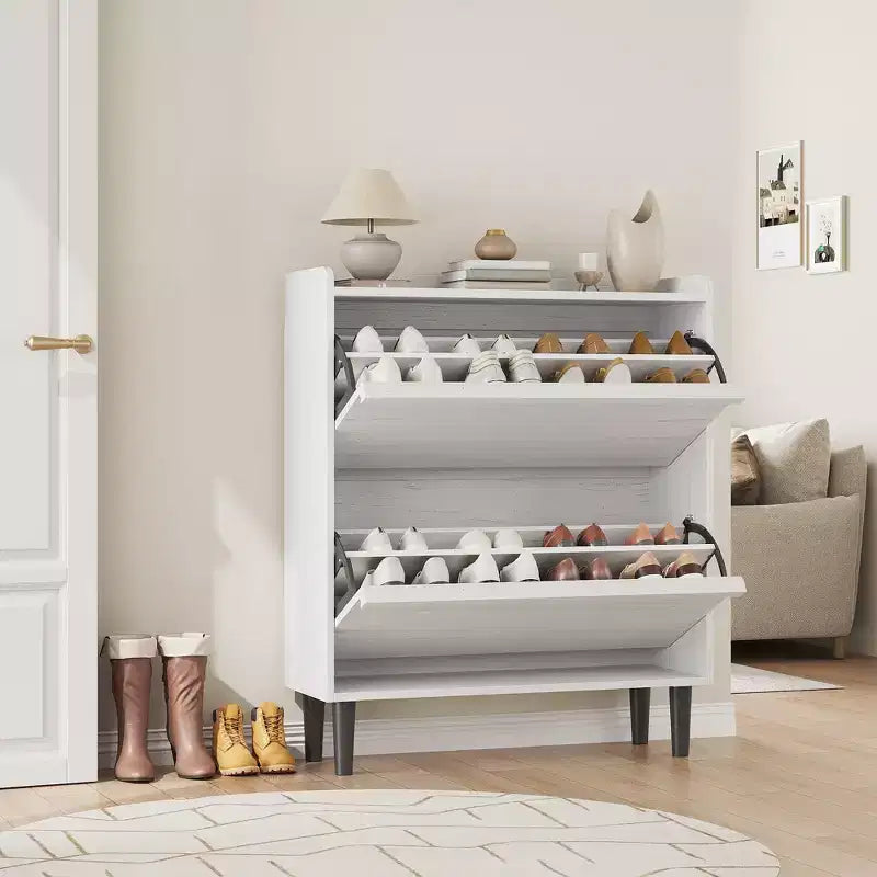 Acekool Wooden Shoe Cabinet, Flip Drawers, Adjustable Shelves, Space-Saving Hidden Shoe Organizer for Entryway, Hallway