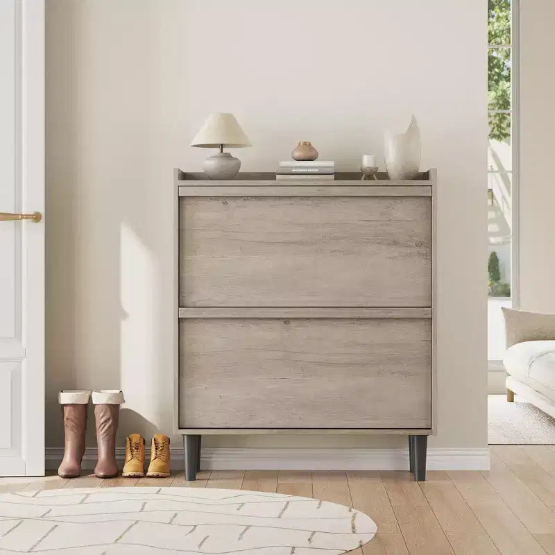 Acekool Wooden Shoe Cabinet, Flip Drawers, Adjustable Shelves, Space-Saving Hidden Shoe Organizer for Entryway, Hallway