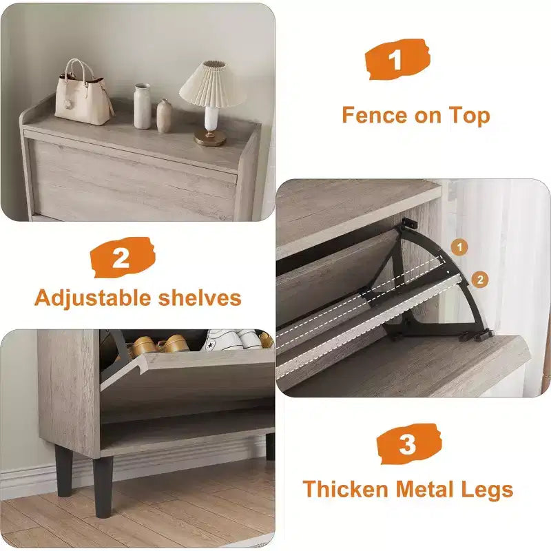 Acekool Wooden Shoe Cabinet, Flip Drawers, Adjustable Shelves, Space-Saving Hidden Shoe Organizer for Entryway, Hallway
