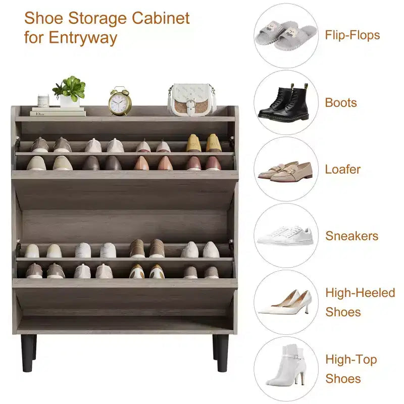 Acekool Wooden Shoe Cabinet, Flip Drawers, Adjustable Shelves, Space-Saving Hidden Shoe Organizer for Entryway, Hallway