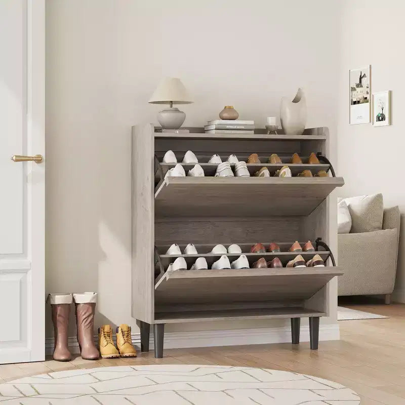 Acekool Wooden Shoe Cabinet, Flip Drawers, Adjustable Shelves, Space-Saving Hidden Shoe Organizer for Entryway, Hallway
