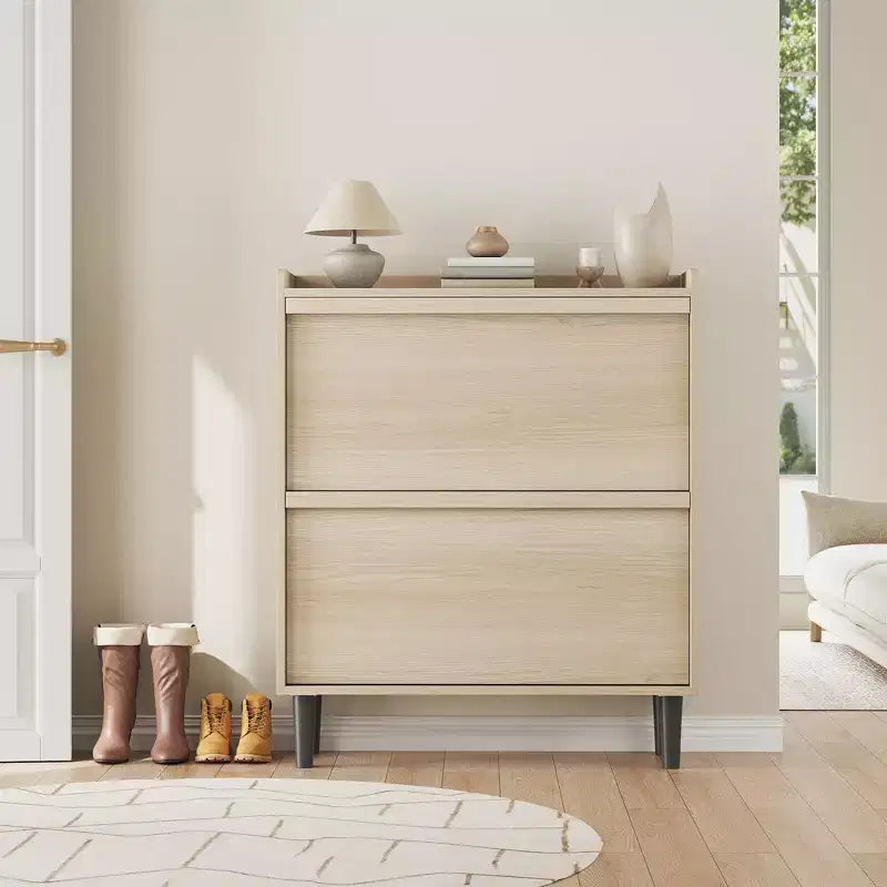 Acekool Wooden Shoe Cabinet, Flip Drawers, Adjustable Shelves, Space-Saving Hidden Shoe Organizer for Entryway, Hallway