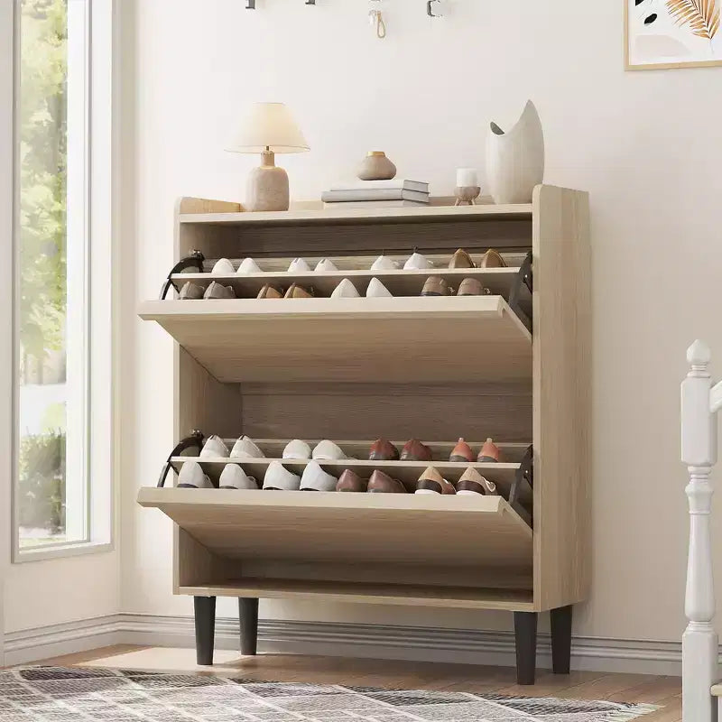 Acekool Wooden Shoe Cabinet, Flip Drawers, Adjustable Shelves, Space-Saving Hidden Shoe Organizer for Entryway, Hallway
