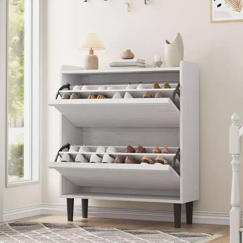 Acekool Wooden Shoe Cabinet, Flip Drawers, Adjustable Shelves, Space-Saving Hidden Shoe Organizer for Entryway, Hallway