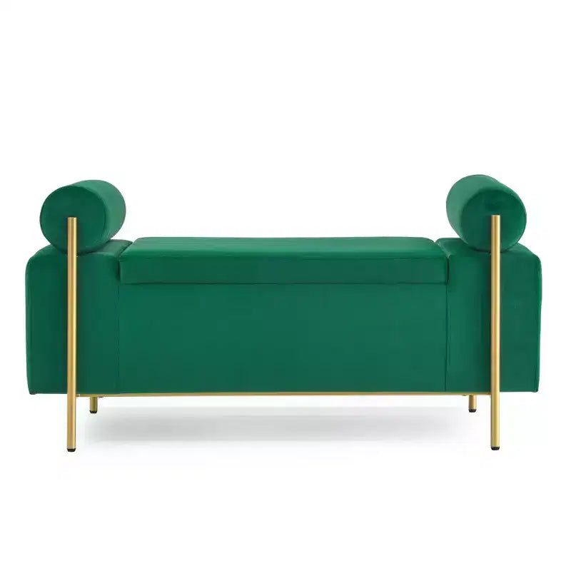 Homy Casa Upholstered Storage Bench with Cylindrical Arms, Modern Entryway or Bedroom Ottoman Bench with Hidden Storage, Emerald Green