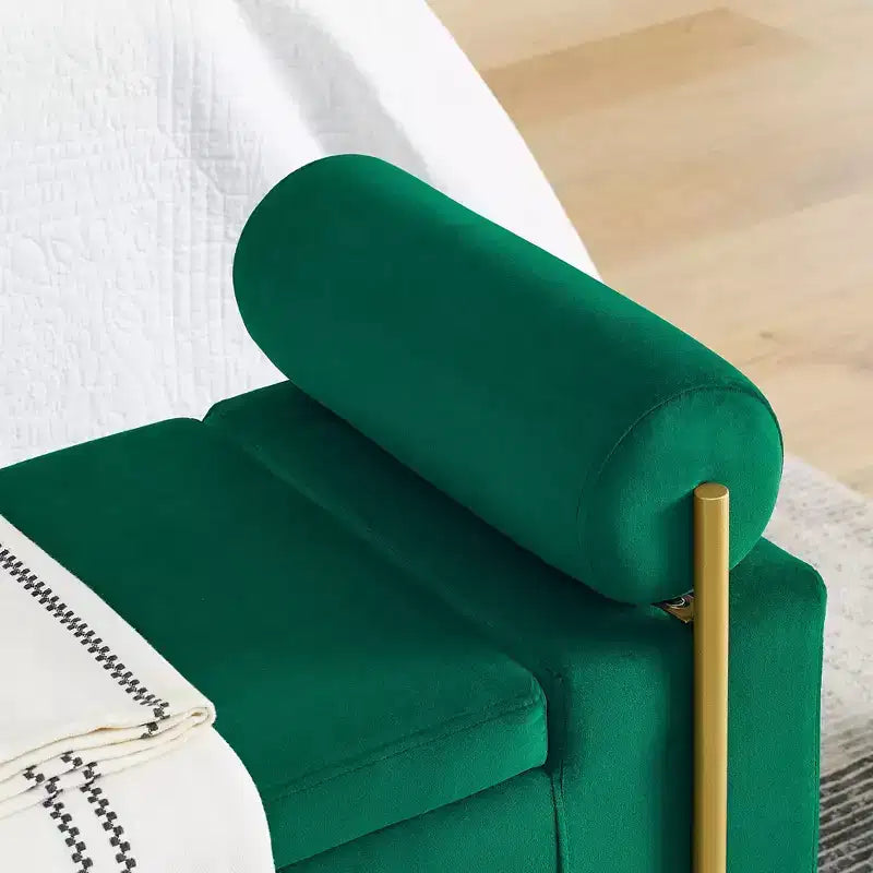 Homy Casa Upholstered Storage Bench with Cylindrical Arms, Modern Entryway or Bedroom Ottoman Bench with Hidden Storage, Emerald Green
