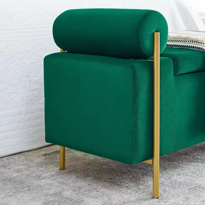 Homy Casa Upholstered Storage Bench with Cylindrical Arms, Modern Entryway or Bedroom Ottoman Bench with Hidden Storage, Emerald Green