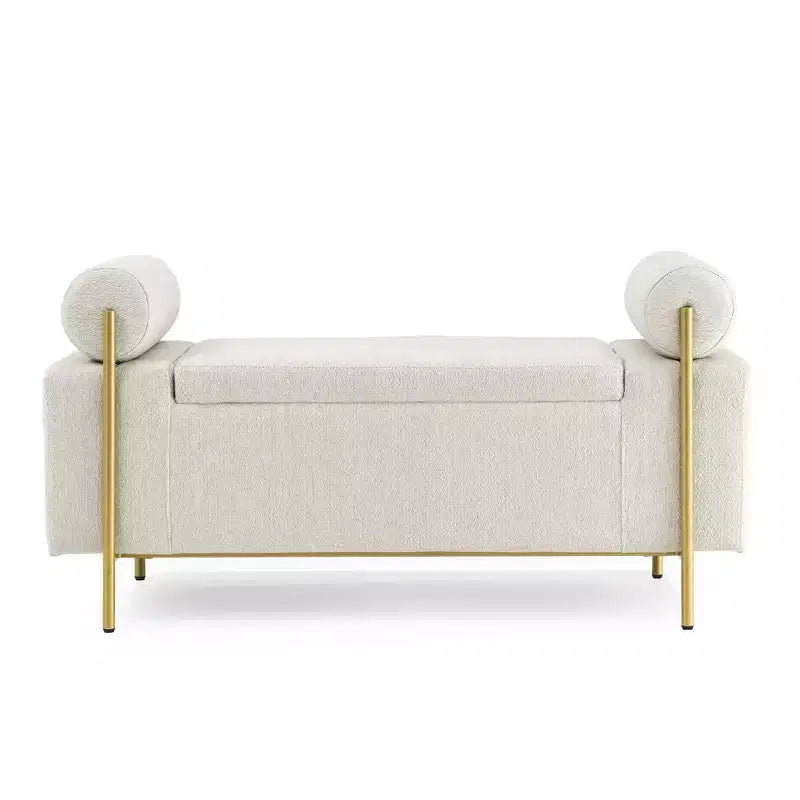 Homy Casa Upholstered Storage Bench with Cylindrical Arms, Modern Entryway or Bedroom Ottoman Bench with Hidden Storage, Emerald Green