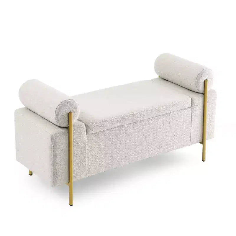 Homy Casa Upholstered Storage Bench with Cylindrical Arms, Modern Entryway or Bedroom Ottoman Bench with Hidden Storage, Emerald Green