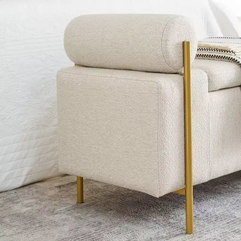 Homy Casa Upholstered Storage Bench with Cylindrical Arms, Modern Entryway or Bedroom Ottoman Bench with Hidden Storage, Emerald Green