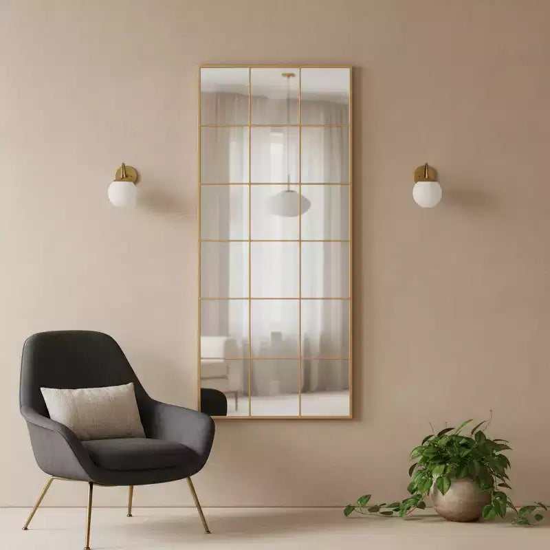 HomeRoots 69 Gold Iron Freestanding Geometric Framed Standing Mirror