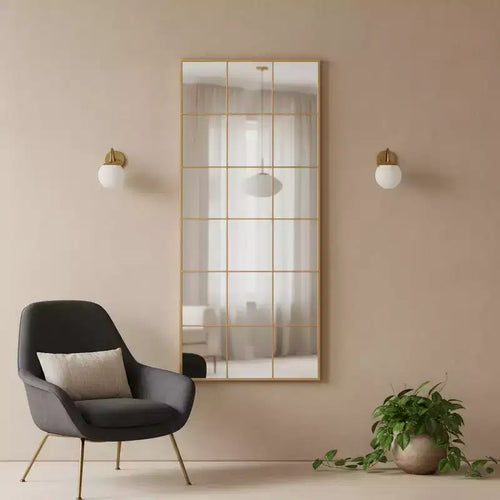 HomeRoots 69 Gold Iron Freestanding Geometric Framed Standing Mirror