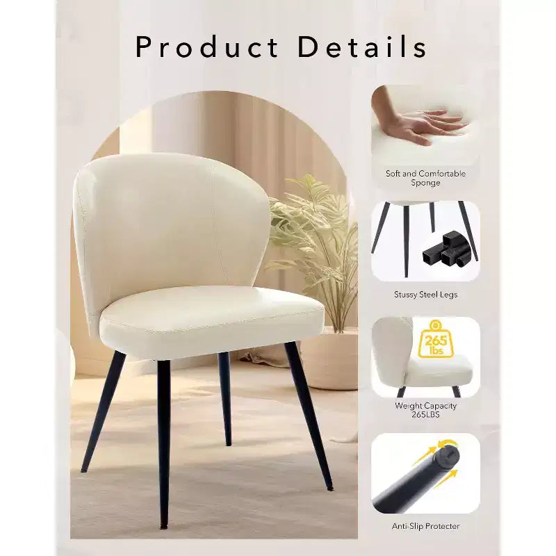 COZONY Dining Chairs Set of 2 - Mid-Century Modern Faux Leather Upholstered Chairs, Padded Seat/Back Metal Legs for Kitchen Dining Room