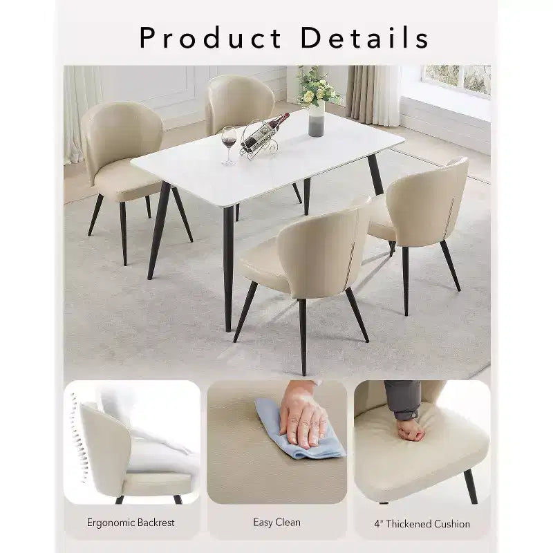 COZONY Dining Chairs Set of 2 - Mid-Century Modern Faux Leather Upholstered Chairs, Padded Seat/Back Metal Legs for Kitchen Dining Room