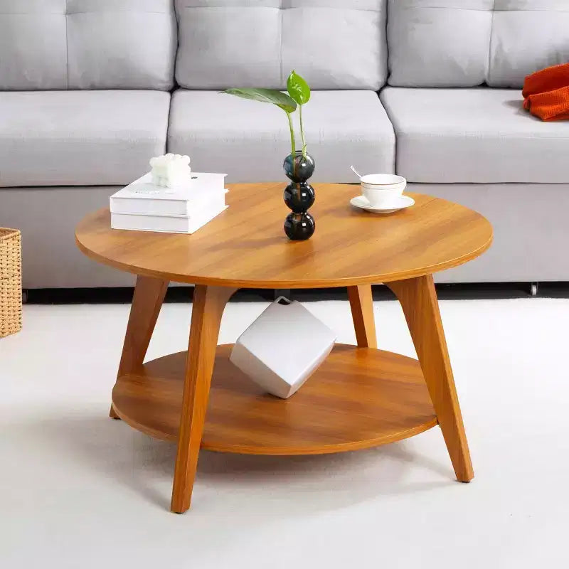 MAYEERTY 31.5 Round Side Table 2 Tier Storage Walnut Pattern MDF Sturdy