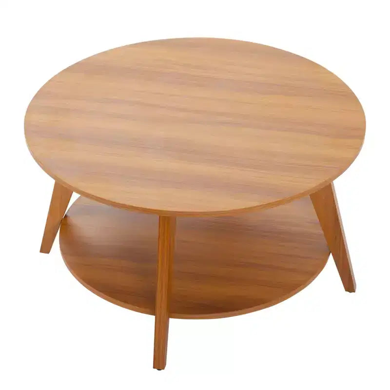 MAYEERTY 31.5 Round Side Table 2 Tier Storage Walnut Pattern MDF Sturdy