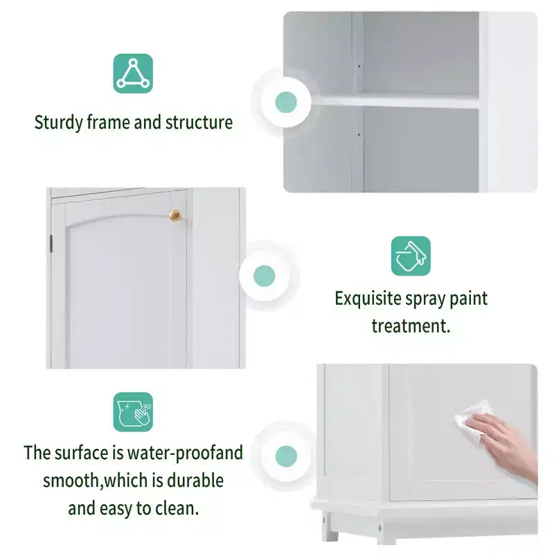 Okak 63 Inch Tall Bathroom Storage Cabinet with Glass Doors, Slim Freestanding Storage Cabinet with 2 Drawers and Adjustable Shelf