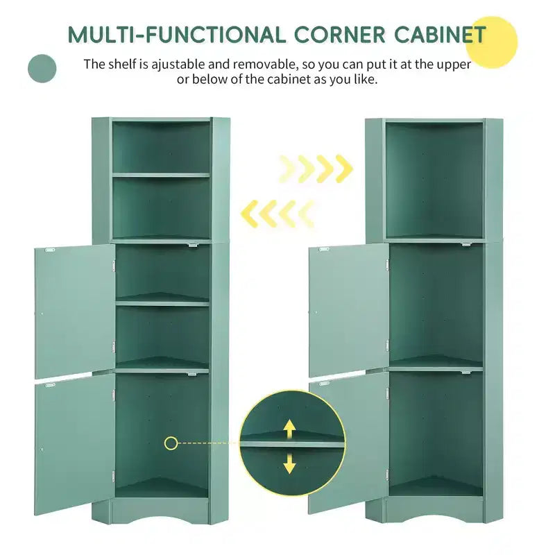 Okak 61 Inch Freestanding Corner Storage Cabinet, Tall Bathroom Storage Cabinet with Open Shelves and Doors