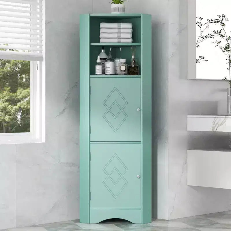 Okak 61 Inch Freestanding Corner Storage Cabinet, Tall Bathroom Storage Cabinet with Open Shelves and Doors