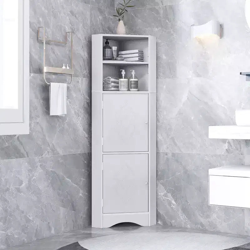 Okak 61 Inch Freestanding Corner Storage Cabinet, Tall Bathroom Storage Cabinet with Open Shelves and Doors