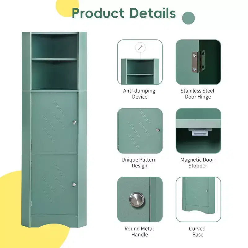 Okak 61 Inch Freestanding Corner Storage Cabinet, Tall Bathroom Storage Cabinet with Open Shelves and Doors