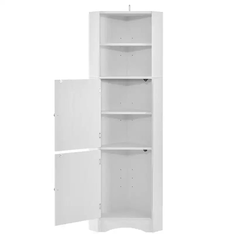 Okak 61 Inch Freestanding Corner Storage Cabinet, Tall Bathroom Storage Cabinet with Open Shelves and Doors