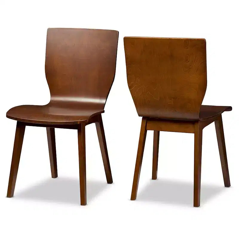 Baxton Studio Set of 2 Elsa Mid-century Modern Scandinavian Style Dark Walnut Bent Wood Dining Chairs: Polyester, Wood Composite Frame
