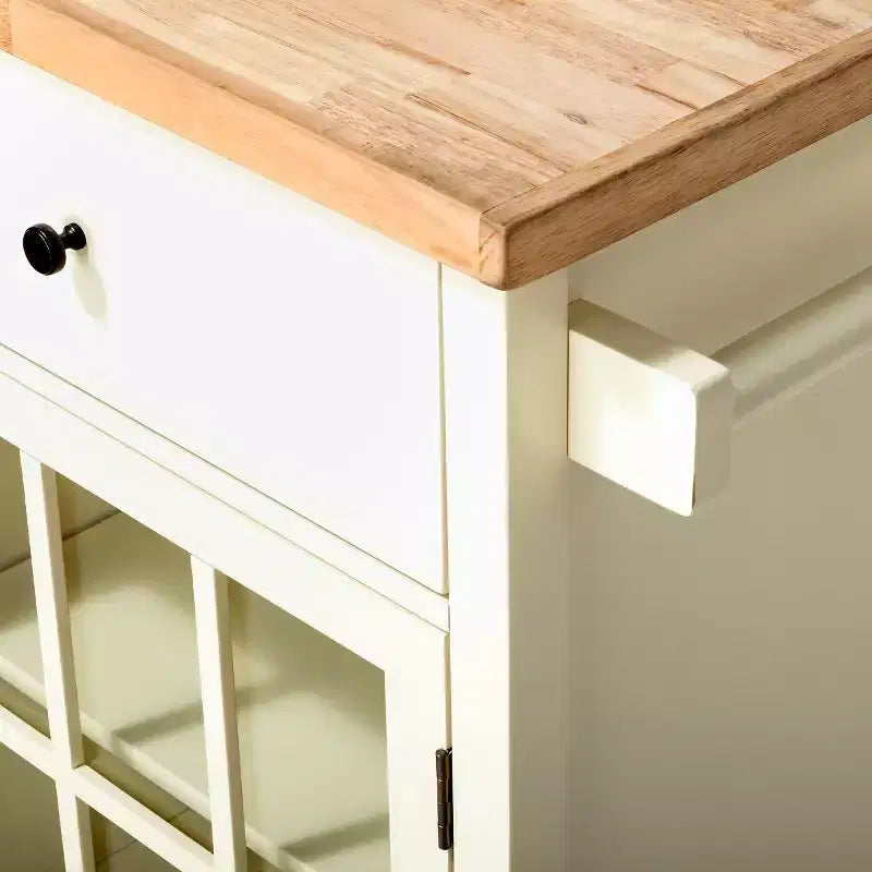Windham Wood Top Kitchen Island Off White - Threshold™ (Assembly required): Pine & Rubberwood Frame, Storage Cart with Casters