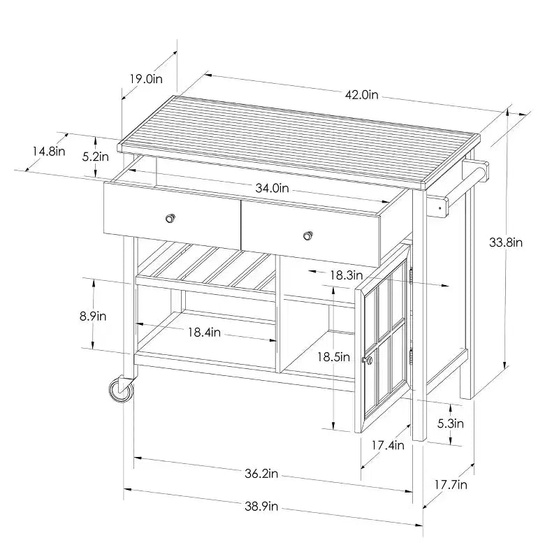 Windham Wood Top Kitchen Island Off White - Threshold™ (Assembly required): Pine & Rubberwood Frame, Storage Cart with Casters