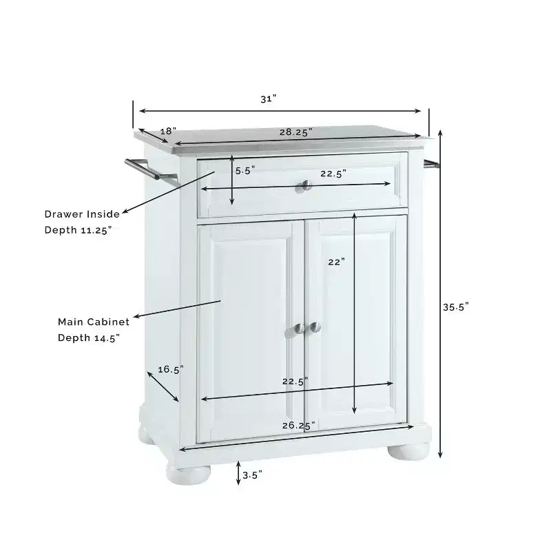 Alexandria Stainless Steel Top Portable Kitchen Island - White - Crosley