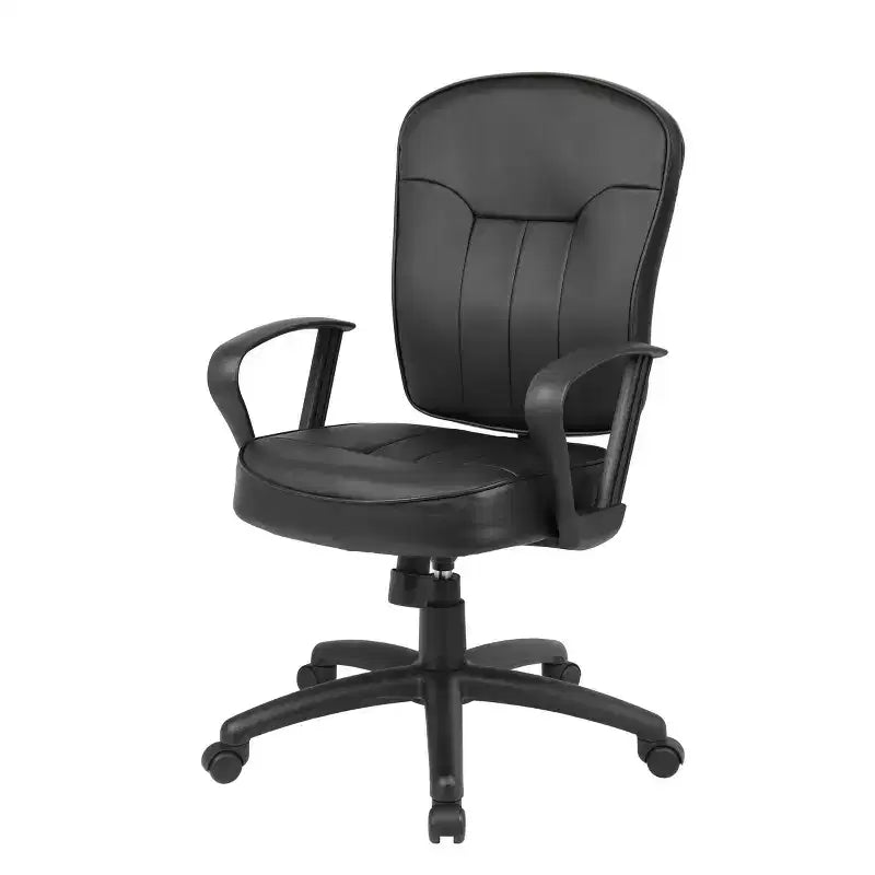 Leather Task Chair with Loop Arms Black - Boss Office Products: Swivel, Upholstered, Nylon Base, 275 lb Capacity