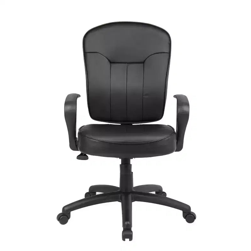 Leather Task Chair with Loop Arms Black - Boss Office Products: Swivel, Upholstered, Nylon Base, 275 lb Capacity