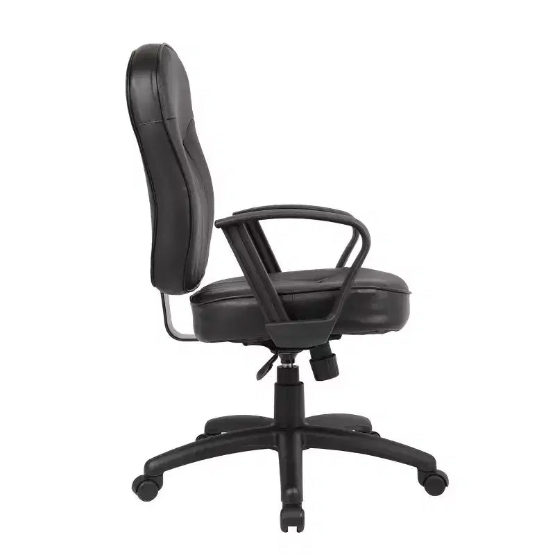 Leather Task Chair with Loop Arms Black - Boss Office Products: Swivel, Upholstered, Nylon Base, 275 lb Capacity