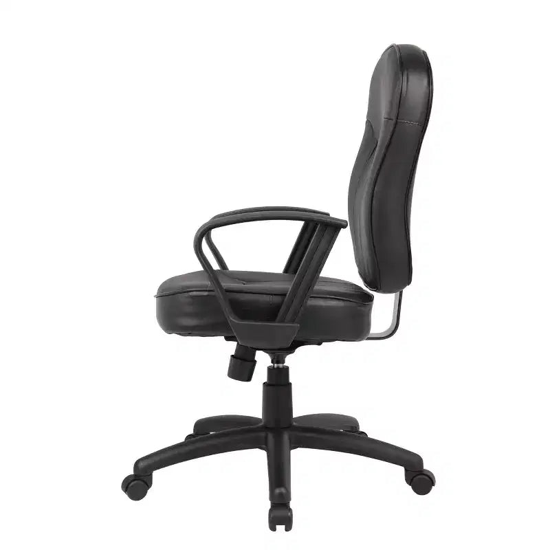 Leather Task Chair with Loop Arms Black - Boss Office Products: Swivel, Upholstered, Nylon Base, 275 lb Capacity