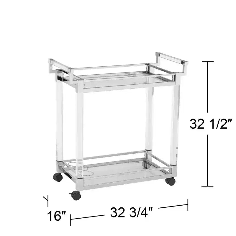 Studio 55D Rossi 32 3/4 Wide Clear Acrylic and Chrome Rolling Serving Bar Cart