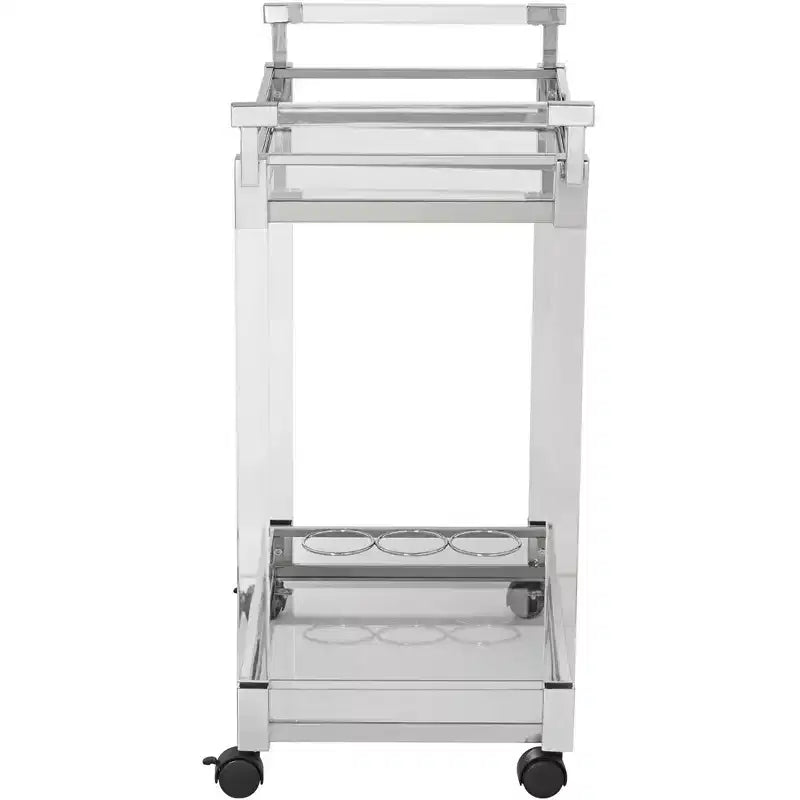 Studio 55D Rossi 32 3/4 Wide Clear Acrylic and Chrome Rolling Serving Bar Cart