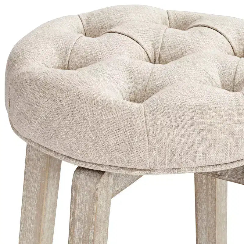 55 Downing Street Shelby White Wood Swivel Bar Stool 29 High Farmhouse Rustic Oatmeal Upholstered Cushion with Footrest for Kitchen Counter Height